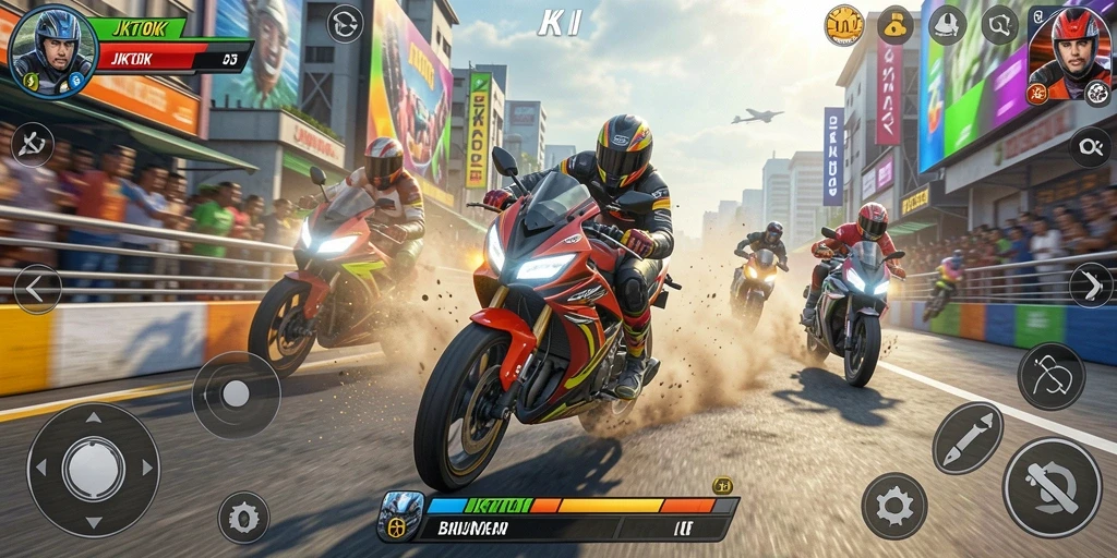 Tampilan gameplay JKTOK yang penuh aksi saat balapan motor