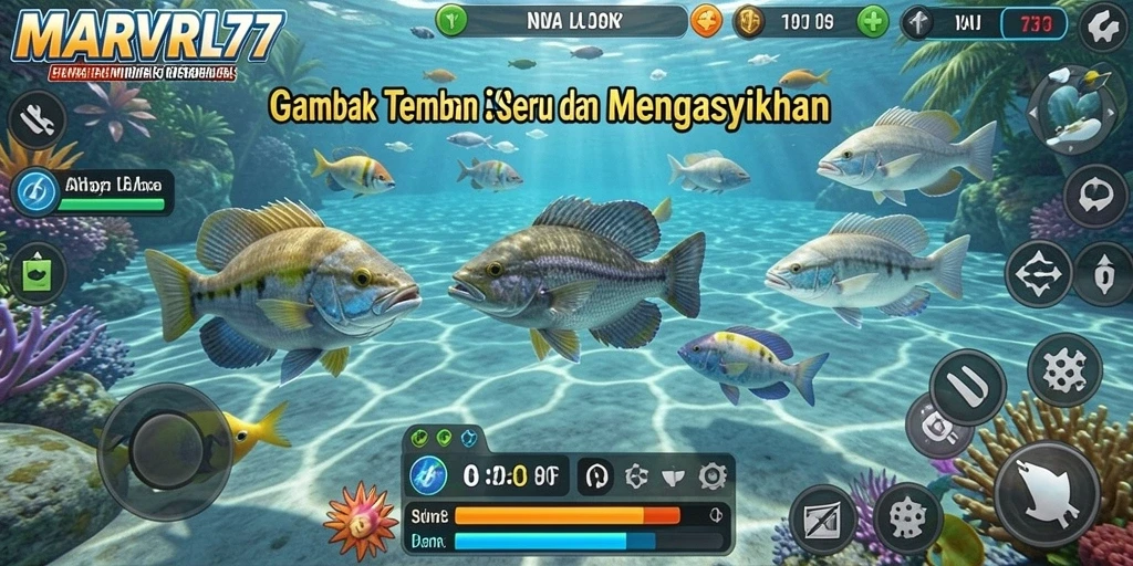 Tangkapan layar gameplay seru Tembak Ikan di MARVRL77.