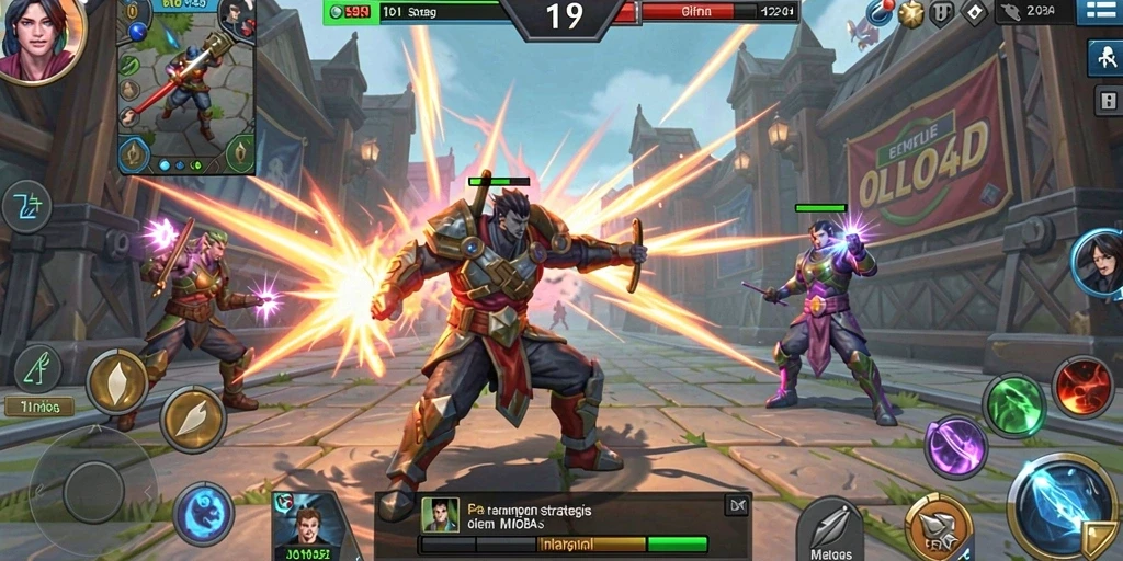Screenshot gameplay OLLO4D menampilkan pertarungan seru antara hero di arena.
